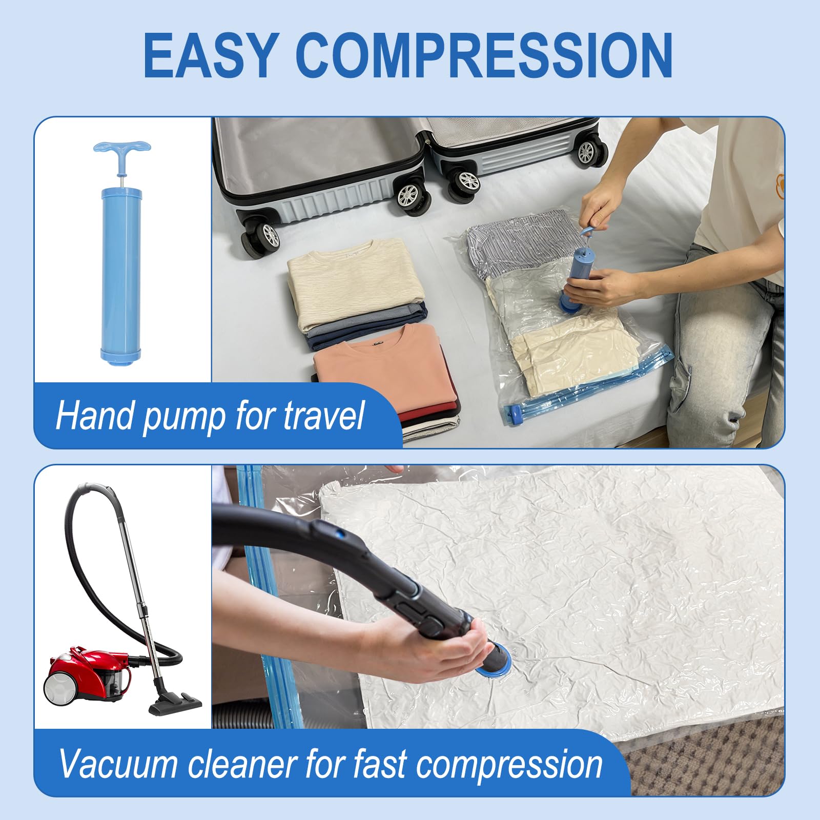Vacuum Storage Bags with Hand Pump, Plastic Packaging Bags, 80% Space Saver Vacuum Seal Bags for Clothing, Travel Lugggage, Blankets, Comforters, 10 Small — view 6