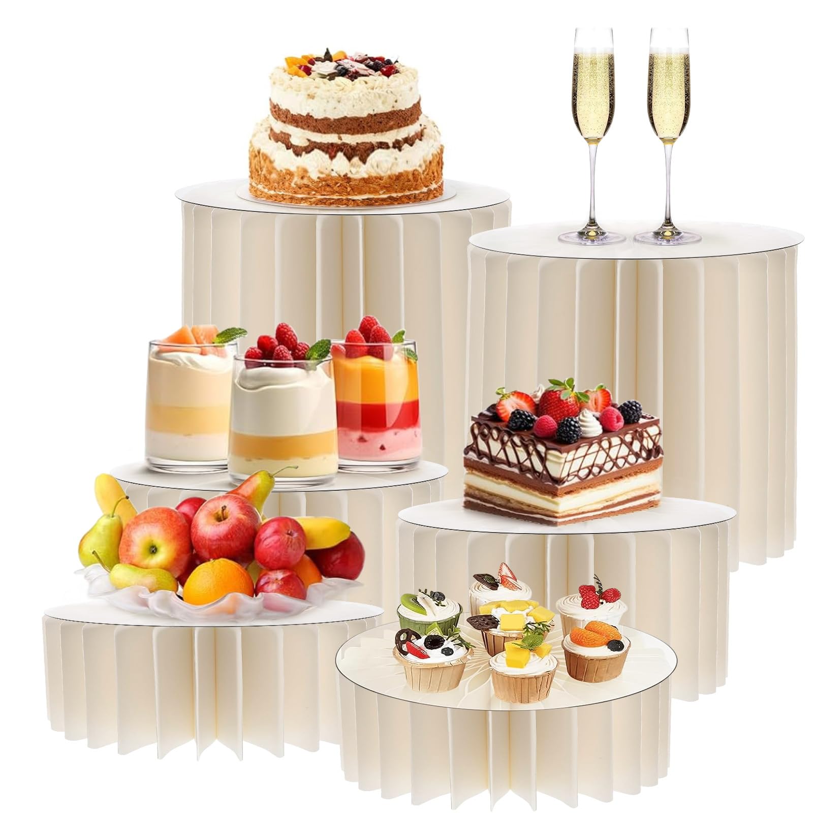 Lot de 6 Presentoir Aperitif Buffet Pliable, 5cm, 10cm, 20cm Rehausseurs de Buffet, Présentoirs à Gâteaux Pliables en Acrylique et Carton, pour Gâteaux, Desserts, Pâtisseries, Bijoux, Mariages