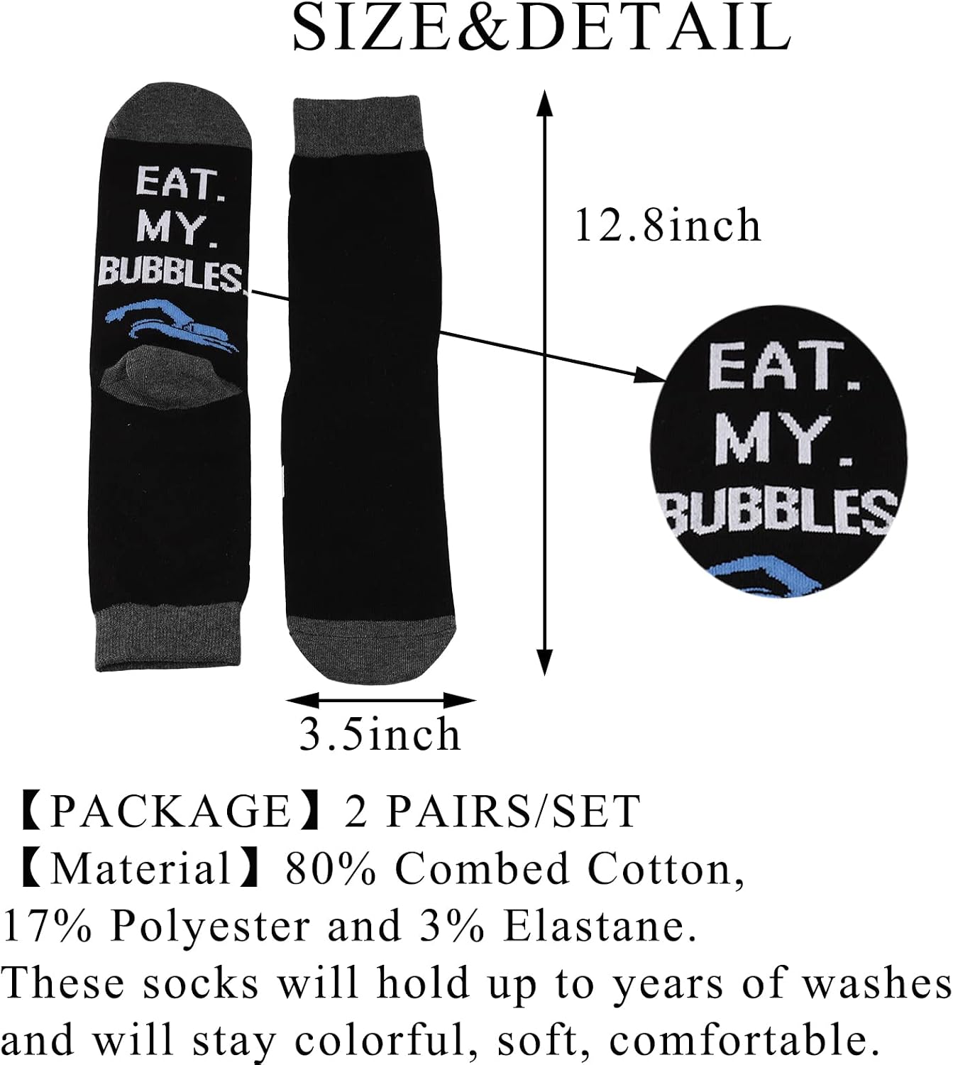 BDPWSS Swimming Socks For Swimming Lover Swimmer Pool Lover Swim Coach Thank You Gift Eat My Bubbles Funny 2 Pairs Swim Socks image 2