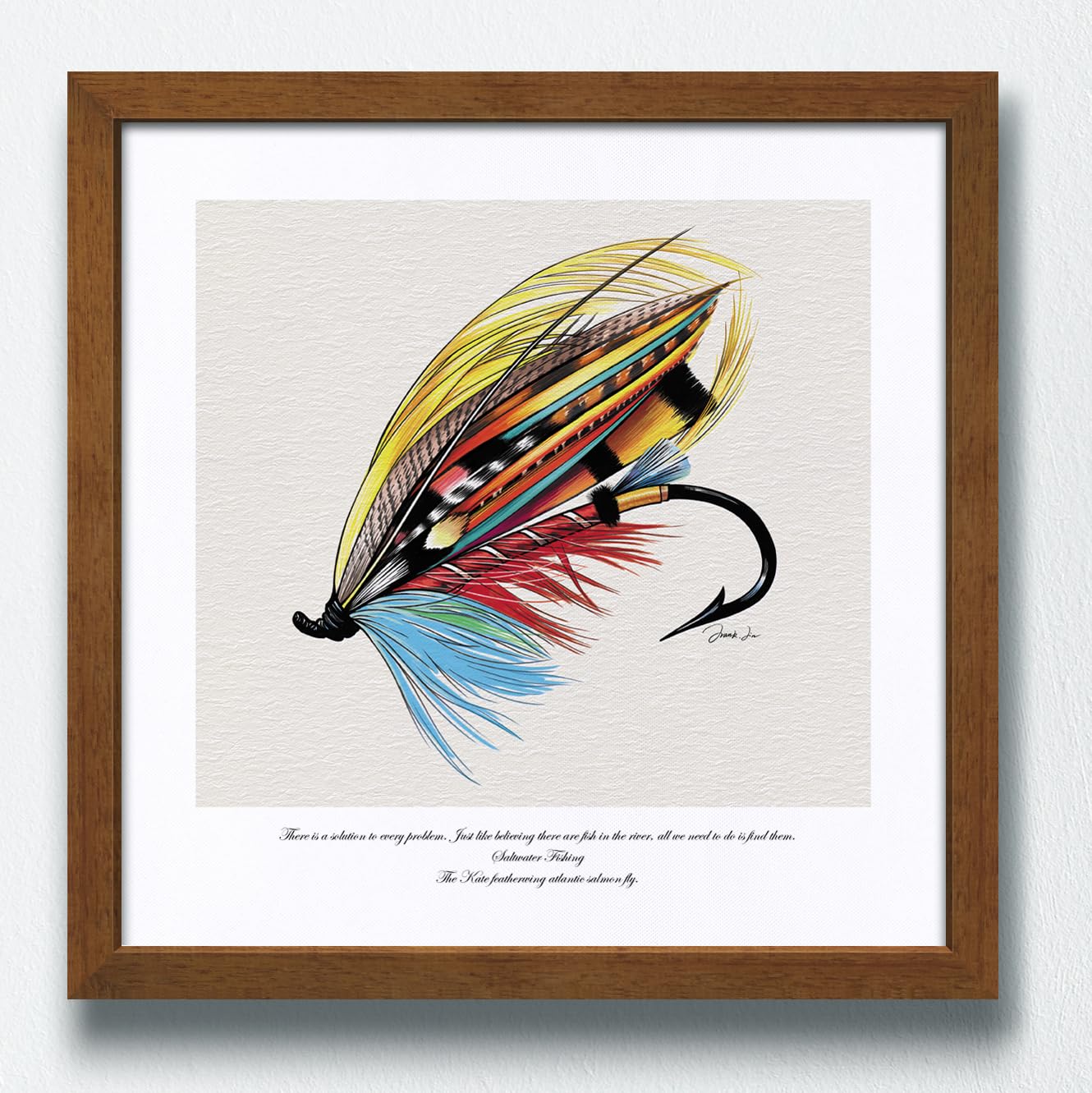 Framed Fly Fishing Art Print Lure Illustration Wall Decor for Anglers' Spaces Fishing - Themed Painting Poster Prints, Outdoor - Ideal for Man Caves,