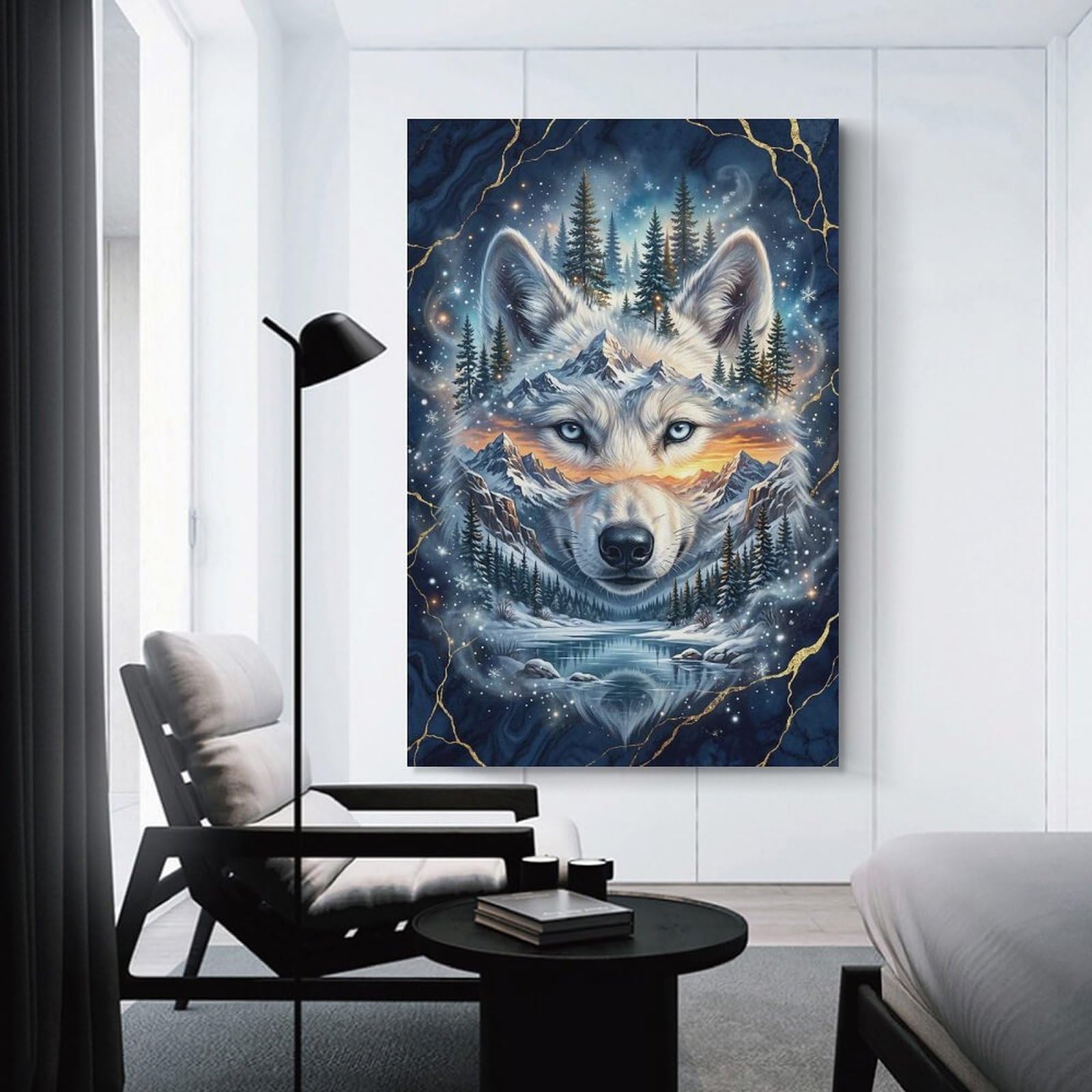 Junmoney Canvas Art Print Wolf Spirit Landscape, 20x30inch(50x75cm), for Feature Walls in Flats Or Modern Rooms, Wall Decor Suited to Curated Displays