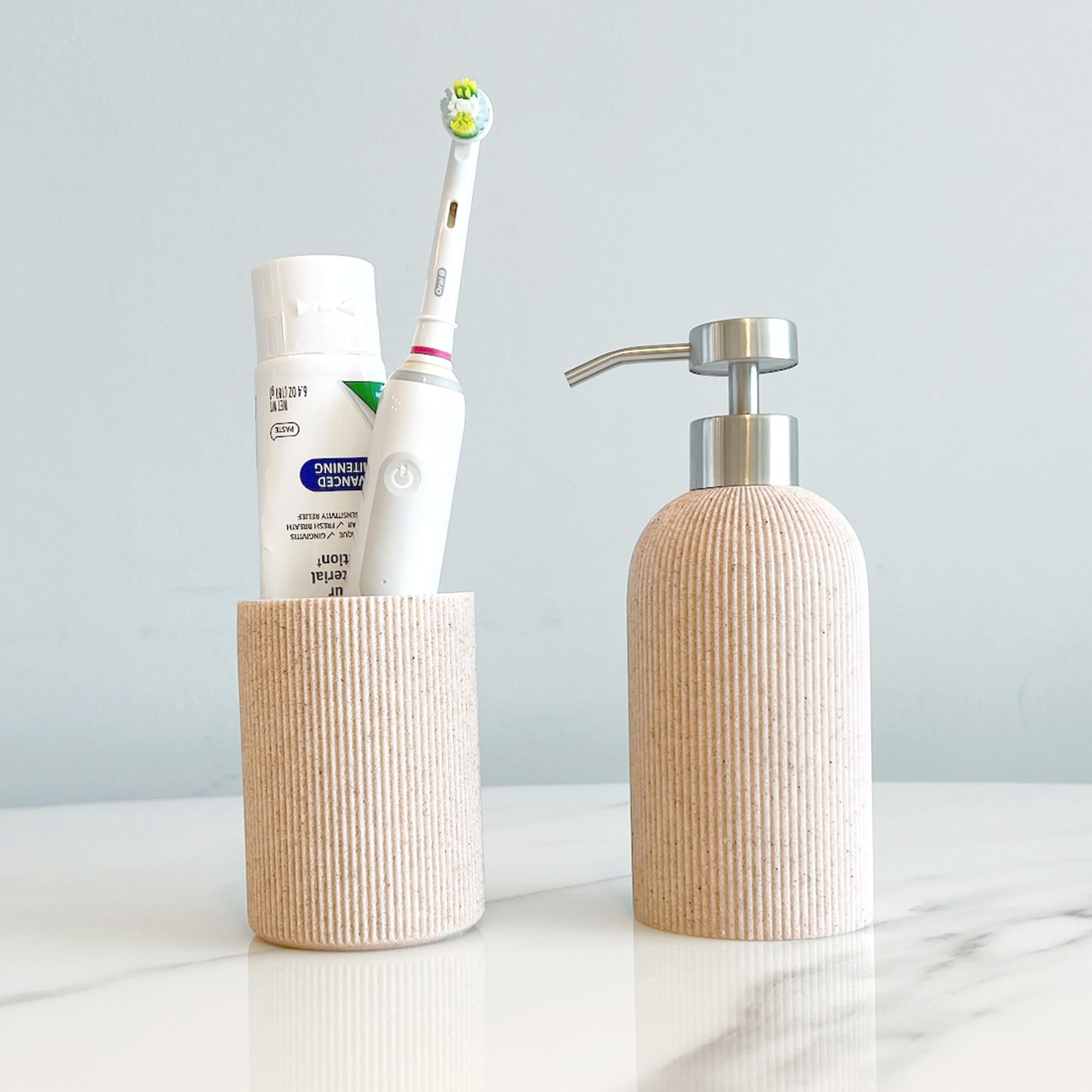 Amazon.com: Boho Beige Bathroom Bundle: Elegant 7oz Hand Soap Dispenser ...