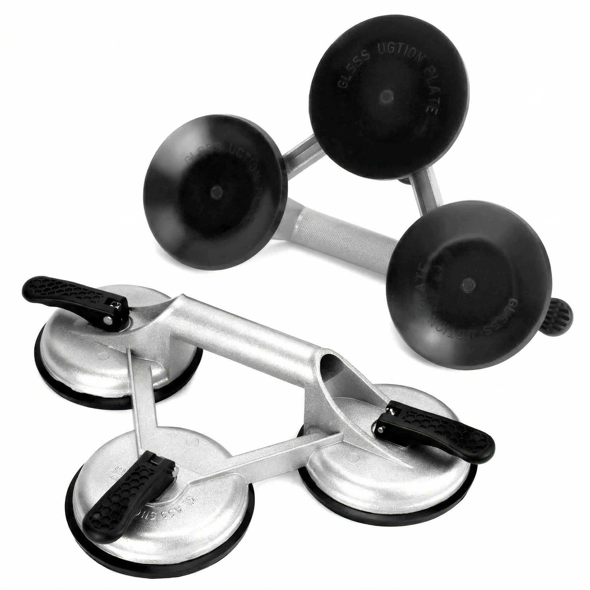 QWORK® Set di 2 Sollevatore con 3 Ventose Ø 120mm per Vetri, Piastrelle e Marmo, Maniglia in Alluminio, Capacità 180kg