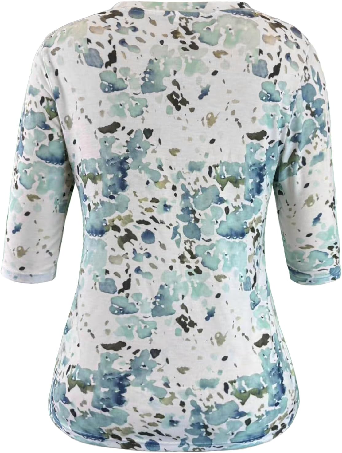 Womens Tops Casual 3/4 Sleeve Shirts Crew Neck Loose Casual Blouses Floral Print Tshirts - Image 2