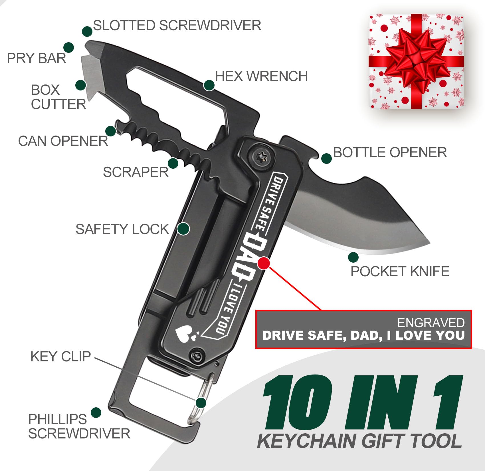 Fathers Day Dad Gifts - Gifts for Dad, Fathers Day Dads Gift from Daughter, Son, Wife - Dads Birthday Gift, Christmas Dad's Presents for Husband, Stepdad, Men - Keychain Presents, Portable Tool