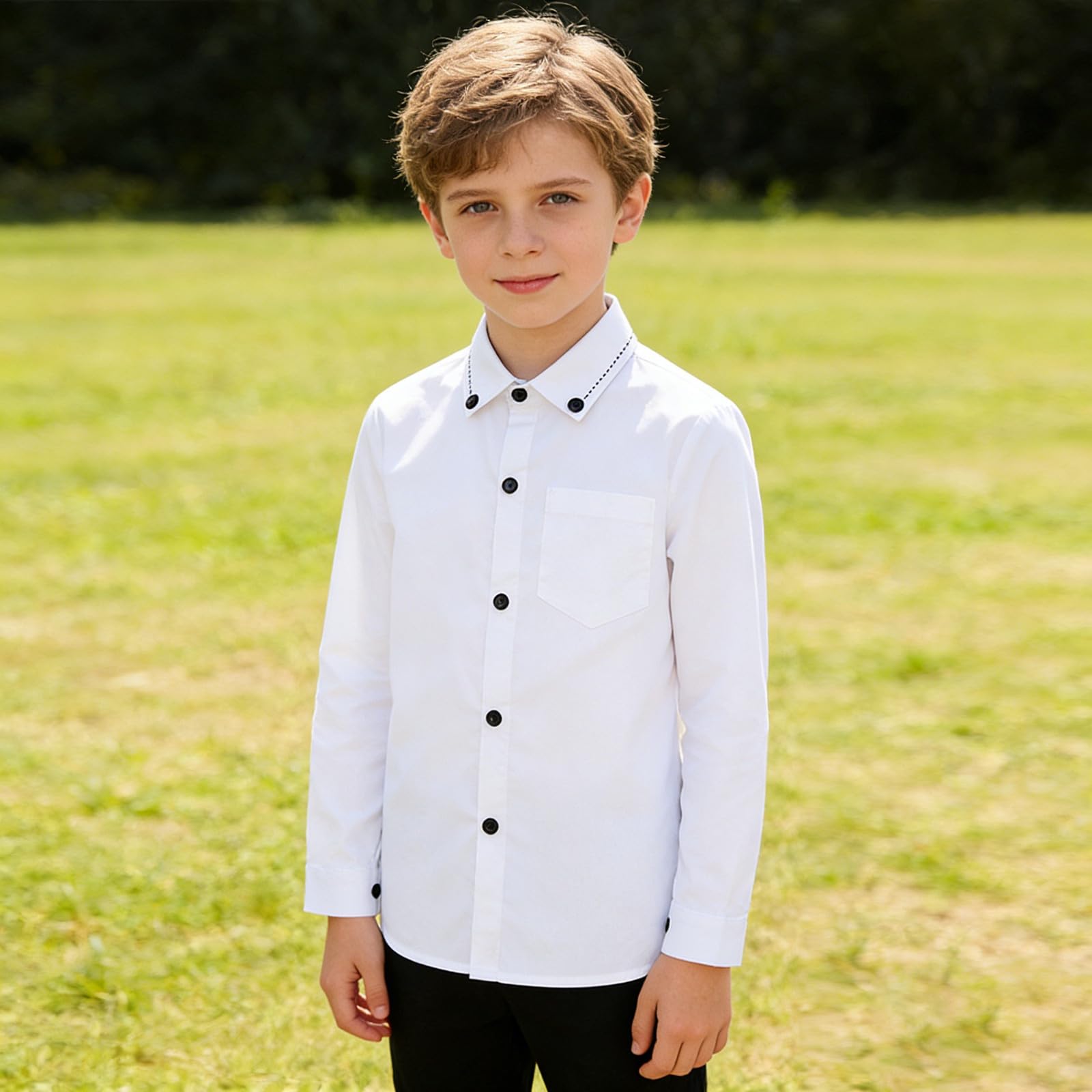 Camicia Ragazzo, Camicia Bambino Manica Corta Camicia a Maniche Lunghe da Casual con Bottoni in Twill Comoda per Tutti I Giorni