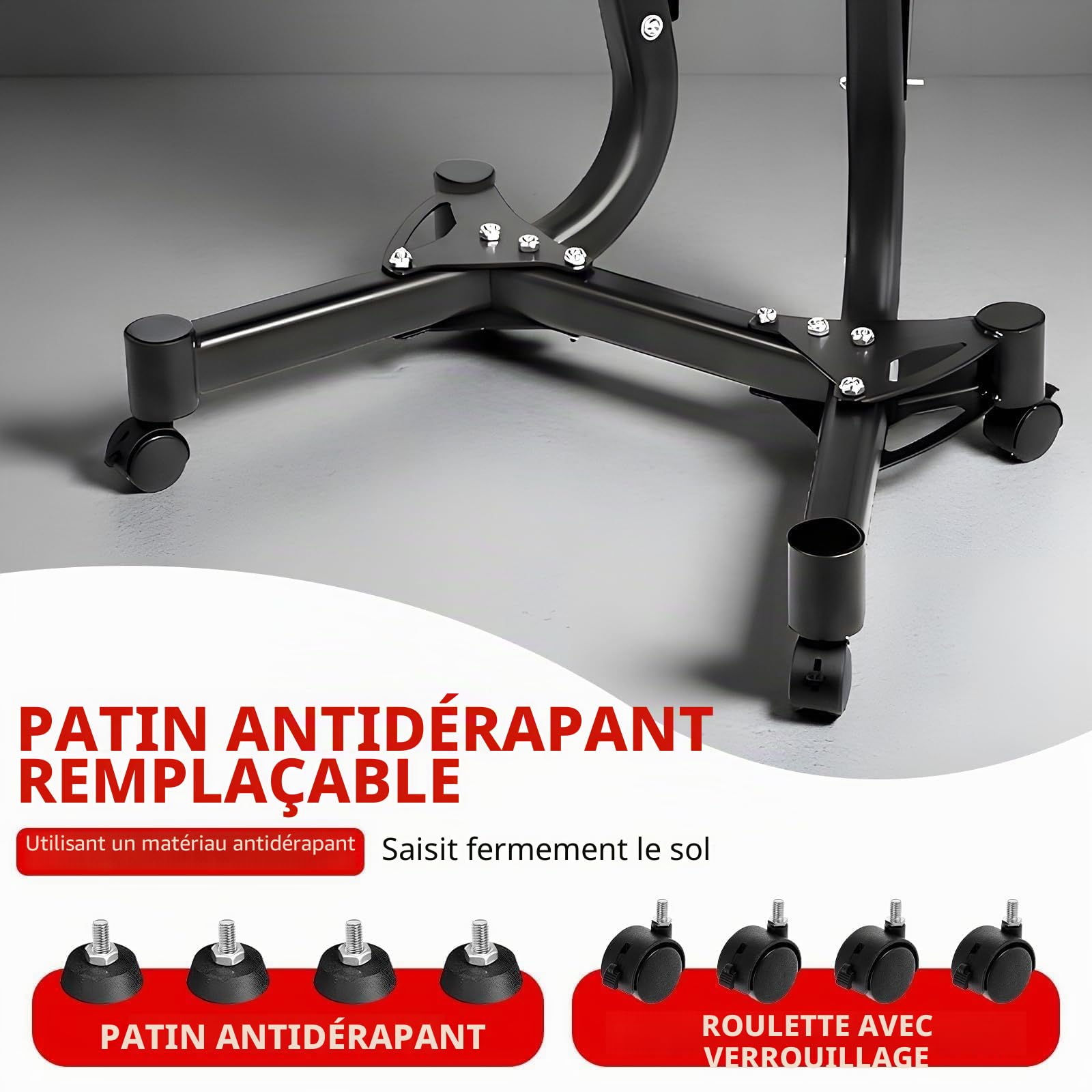 Haltères réglables de 154,2 kg, support d'haltères réglable de 154,2 kg, support en métal standard avec quatre roues pour une utilisation à la maison ou à la salle de sport.