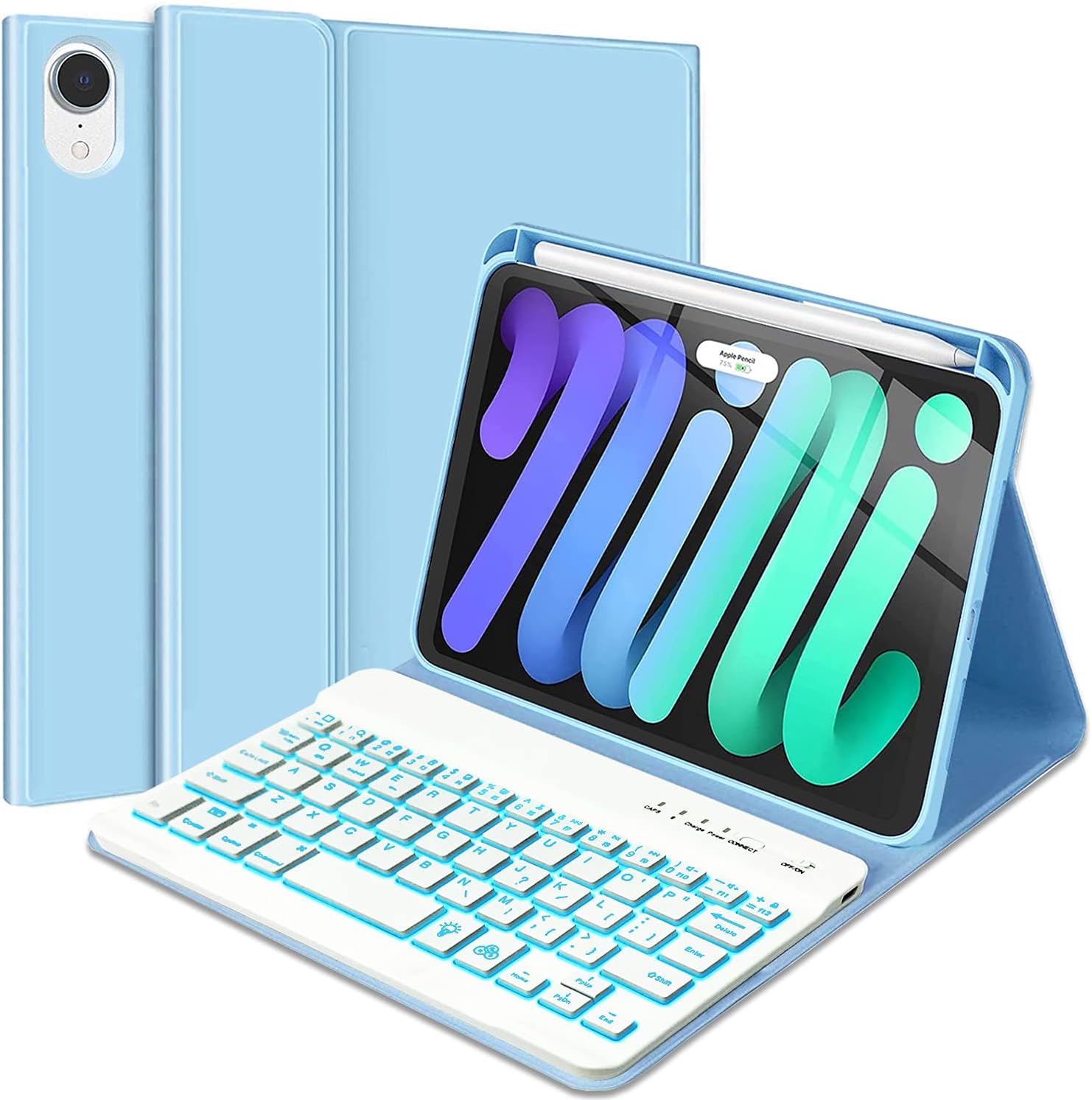 Nanhent iPad Mini 6 Keyboard Case 2021, Soft TPU Back Stand Cover with Pencil Holder & 7 Colors