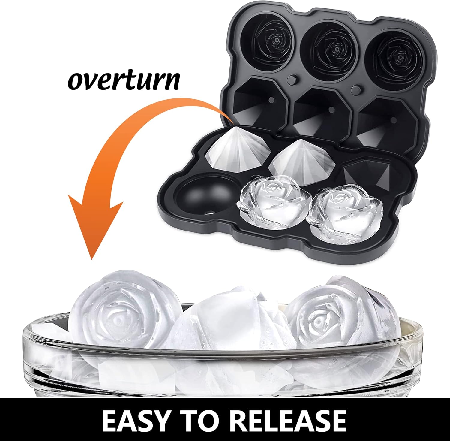 Rose Ice Cube Tray, Flower Silicone Ice Cube Tray With Covers, 6