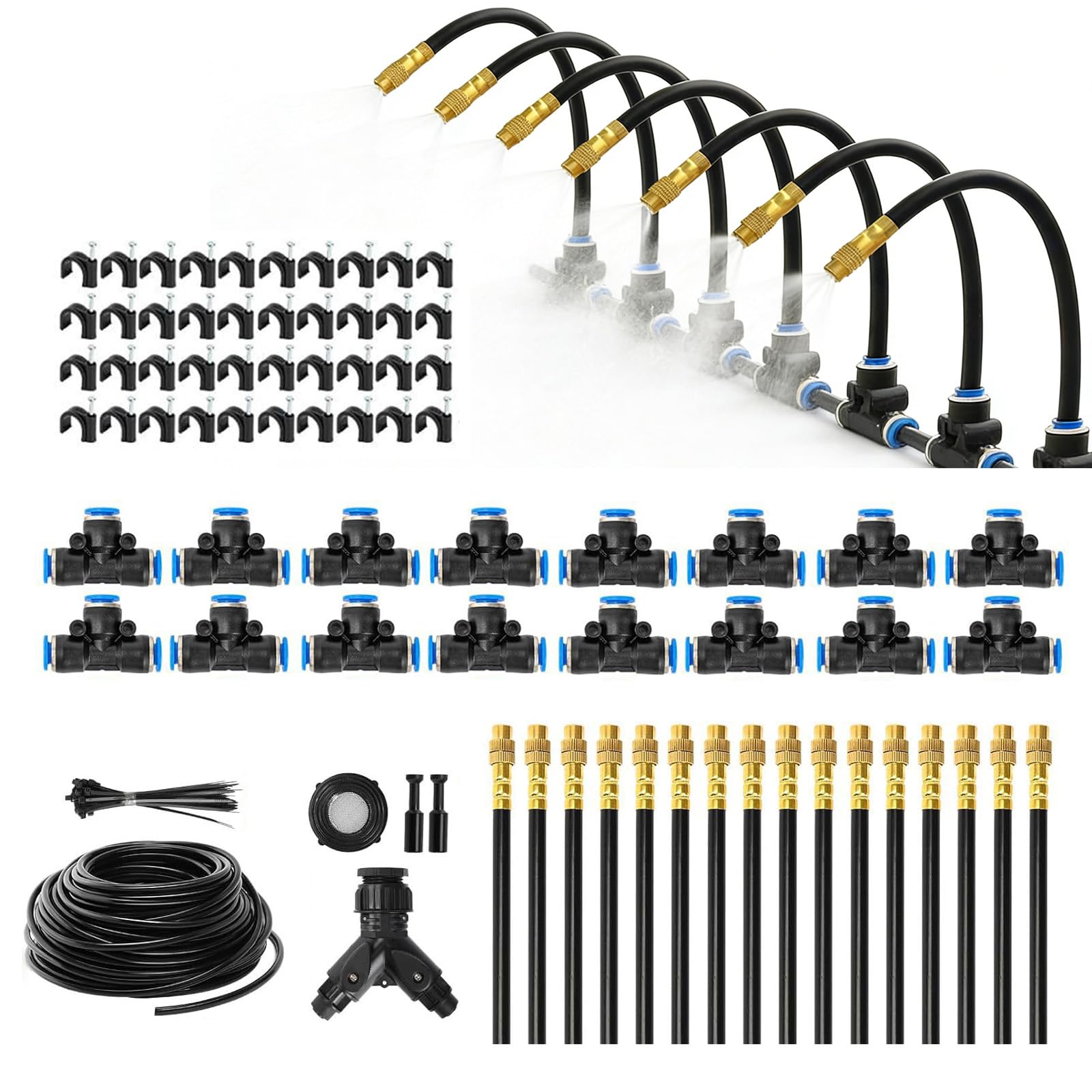 360° Adjustable Irrigation System Kit,100FT Quick-Connect Drip Irrigation Kits, Automatic Garden Watering System with 1/4" Fast-Lock Tubing and Adjustable Nozzles for Plants,Greenhouse,Lawn