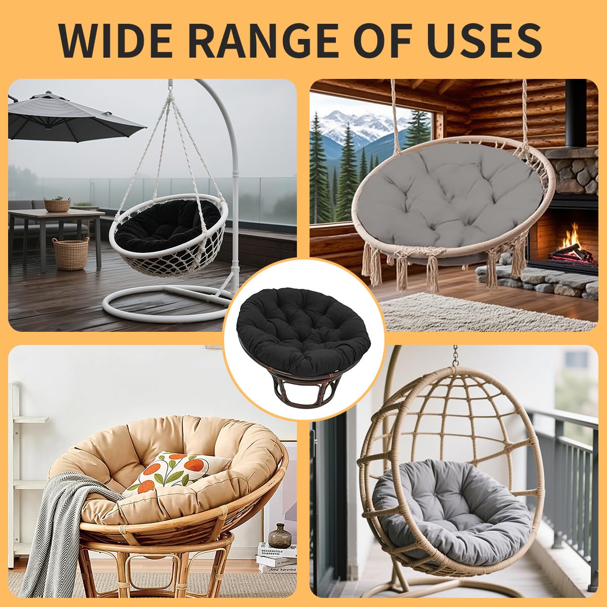 Genérico Cojín para Silla Papasan Redondo, Impermeable Cojines Tapizado de Suelo para Silla, CojíN para Silla de JardíN con Forma de Huevo para Interiores Exteriores Asientos,Caqui,50×50