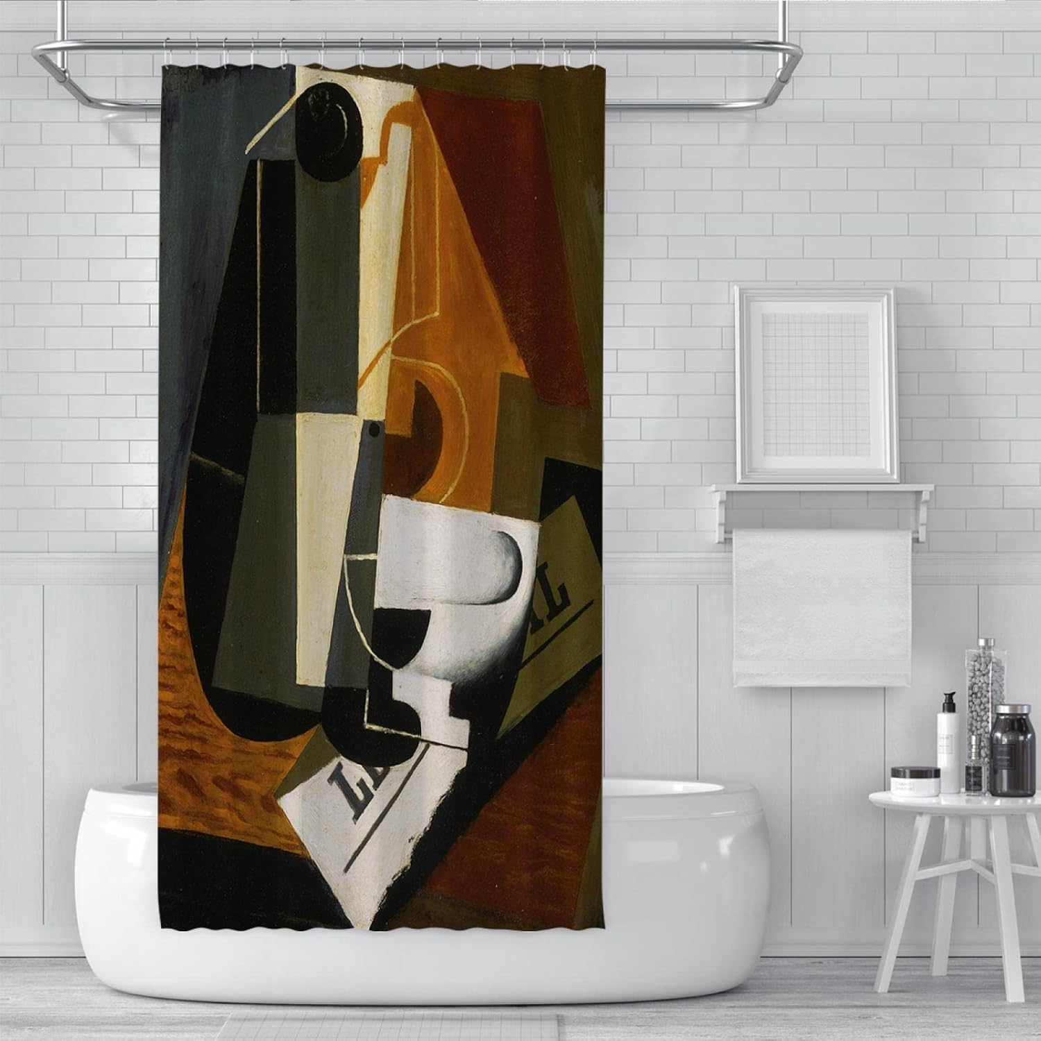 Black Brown Fabric Shower Curtain Set with Hooks Waterproof Abstract Geometry Lines Polyester Washable Shower Curtain for Bathroom 72W x 78L(in)