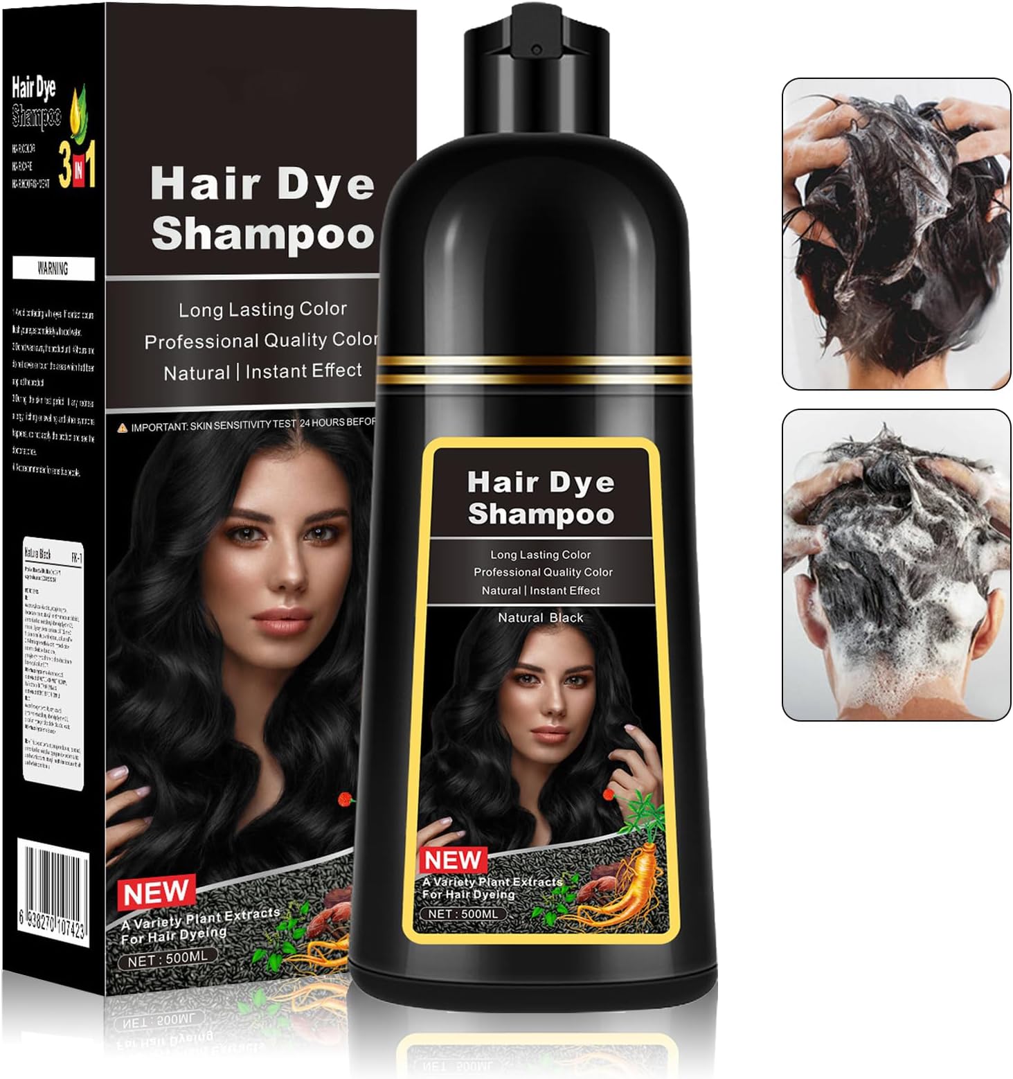 ZHISHUDL Black Hair Dye Shampoo 3 in 1 Black Hair Shampoo Hair Color Dye Shampoo for Grey Hair Coverage Natural Herbal Black Hair Dye Shampoo for Women&Men (Black)
