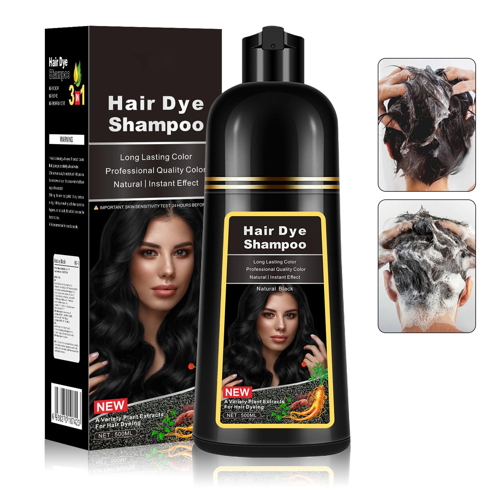 ZHISHUDL Black Hair Dye Shampoo 3 in 1 Black Hair Shampoo Hair Color Dye Shampoo for Grey Hair Coverage Natural Herbal Black Hair Dye Shampoo for Women&Men (Black)