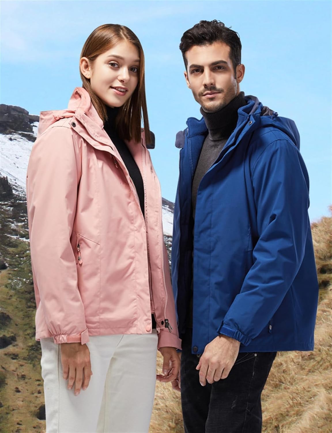 Chaqueta De Nieve Impermeable para Esquí 3 En 1 para Hombre A Prueba De Viento con Capucha Y Abrigo De Vellón Cálido Interior, Blue, S