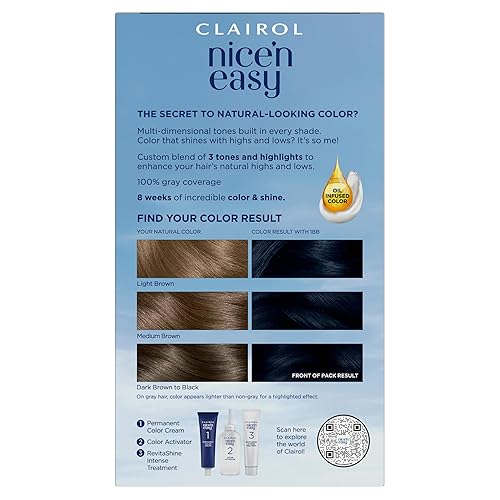 Miniatura 121 de Clairol - Tinte permanente Nice'n Easy para el cabello, color castaño claro 6.5, paquete de 3 unidades 1BB Azul más profundo Negro