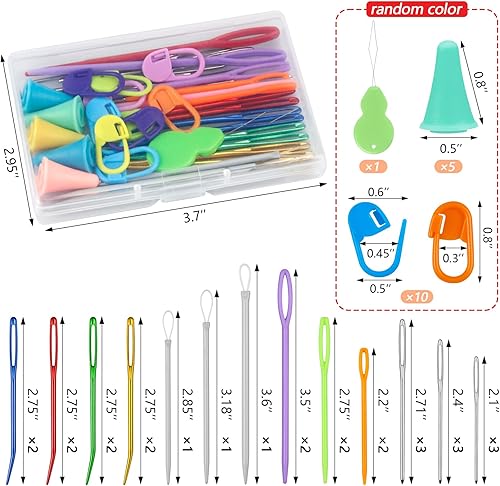 Miniatura 2 de FIVEIZERO Juego de 43 agujas para hilo, agujas para hilo surtidas, agujas curvas para tapicería, agujas para tejer, agujas de zurcir con ojo grande,