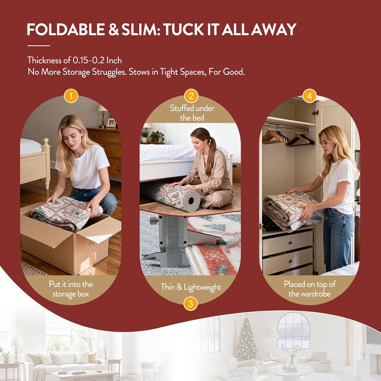 Lahome Christmas Kitchen Runner Rug, 2x6 Christmas Bathroom Rugs Washable Non Slip Runner, Beige Print Reindeer Tree Soft Non Shedding Floor Runners for Entryway Laundry (Beige/Red)