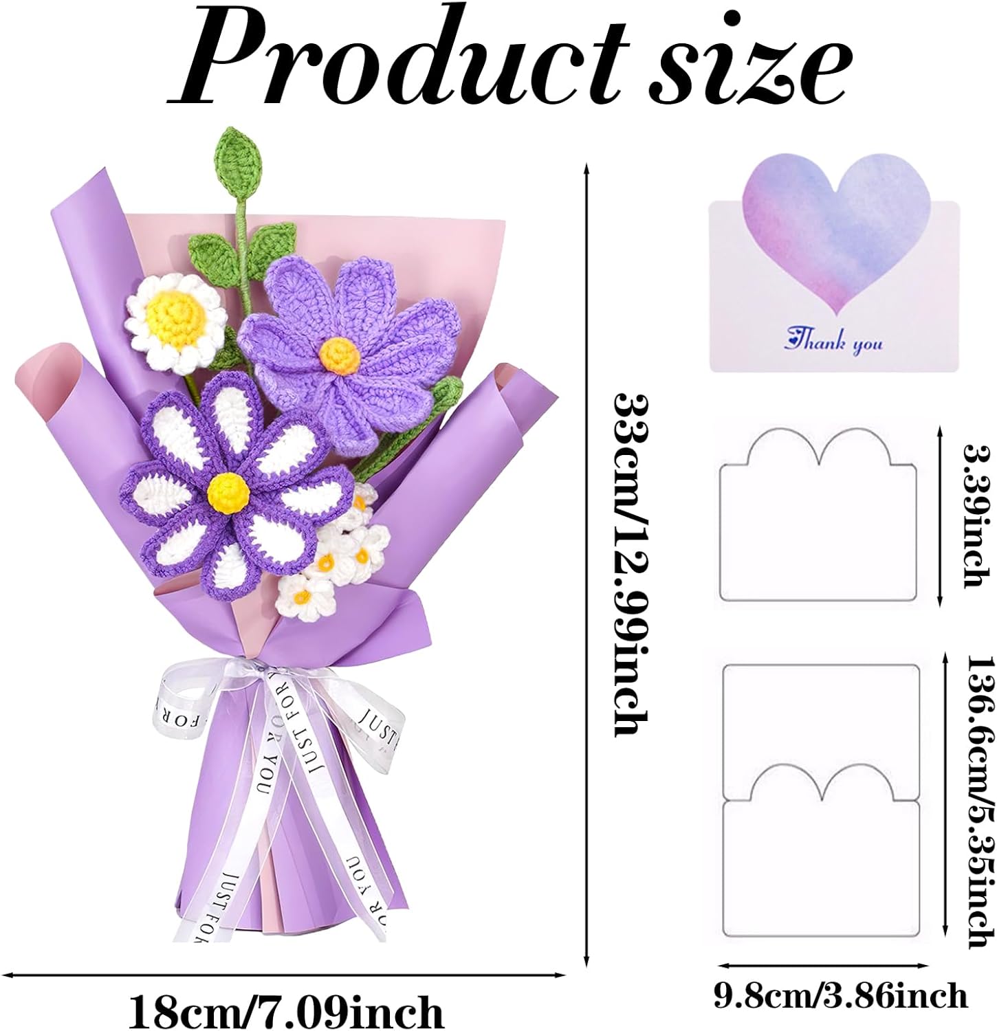 Purple Crochet Flower Bouquet - Handmade Knitted Flower Bouquet for Friend Lover Mom Birthday Party Gift, Crochet Daisy Flowers with Card for Wedding Anniversay Home Decor - Image 7