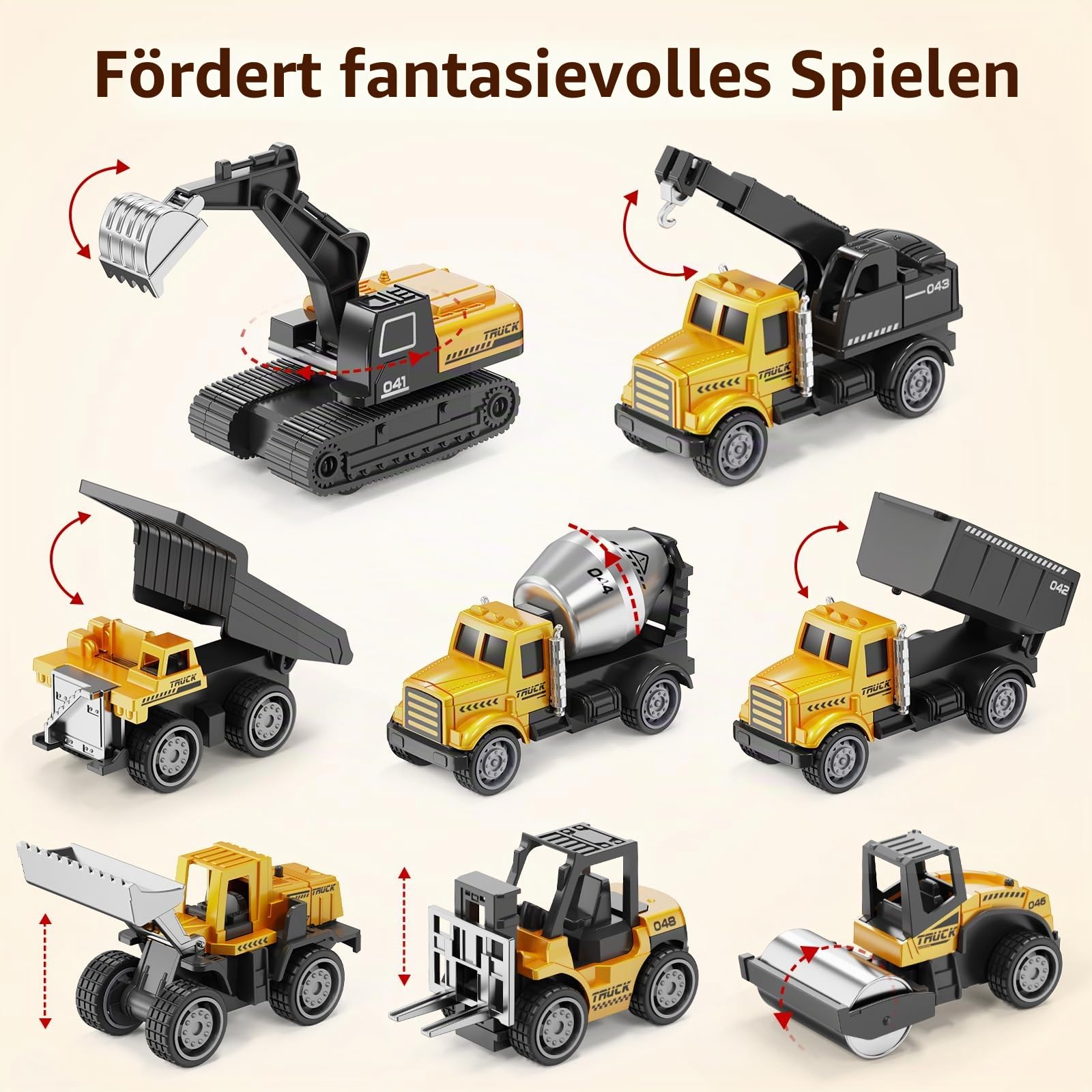 HONGTUO Baustellen Fahrzeuge Metall Kunststoff Bagger Spielzeugautos Transporter Kinderspielzeug für Kinder 3 4 5 Jahren，Geschenk Set 8-teilig