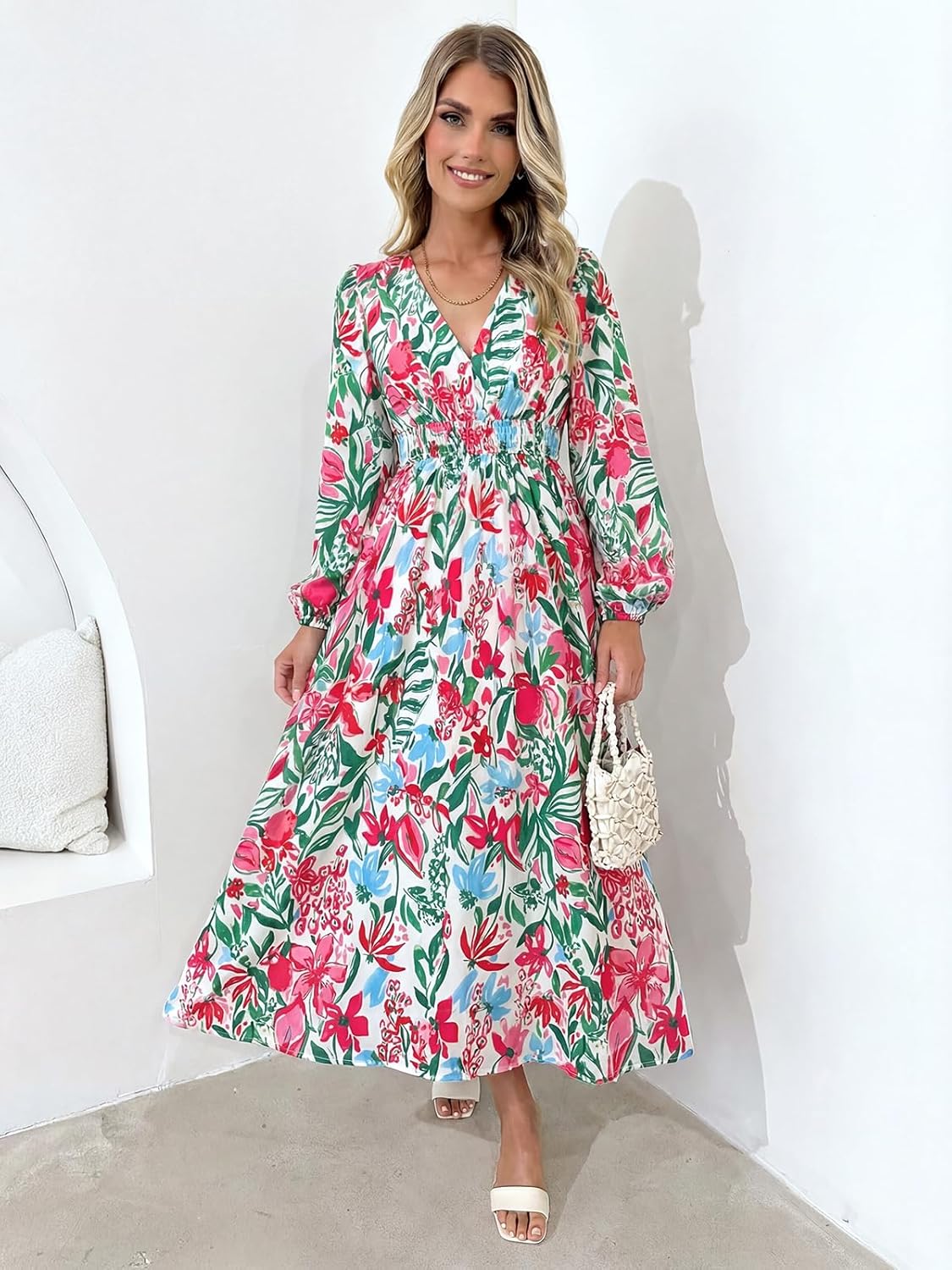 Women's Long Sleeve Floral Maxi Dress 2026 Spring Summer Wedding Guest Dress - Image 4