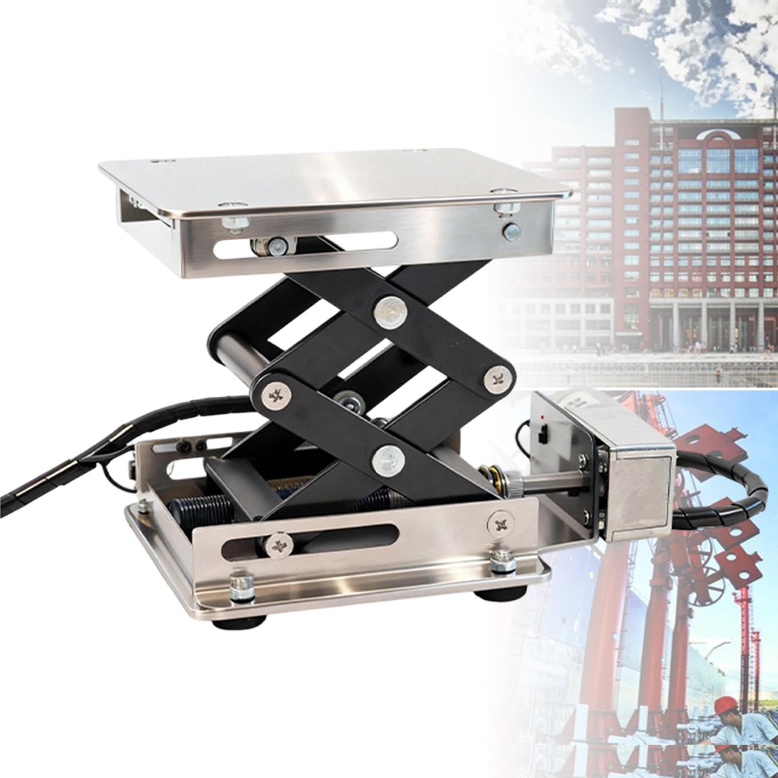 GwlThixion Electric Stainless Steel Lifting Platform, Stainless Steel Adjustable Laboratory Lifter Stand, Ideal for School Laboratories and Industrial Applications 100 * 100MM