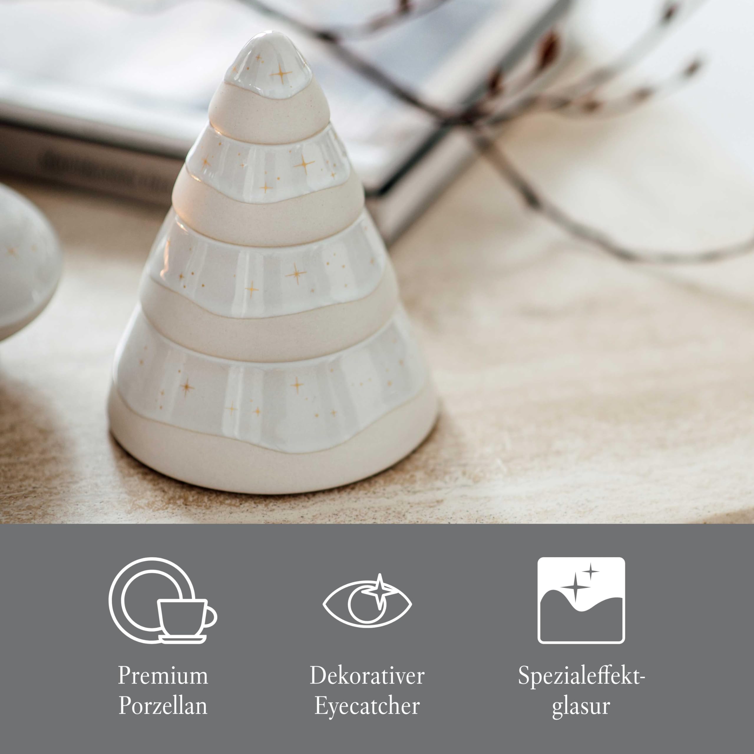 like. by Villeroy & Boch - Winter Glow tree, Christmas decoration in Premium Porcelain, White / Beige, 11x11x14cm - Image 2