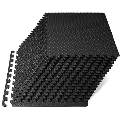 ProsourceFit Exercise Puzzle Mat 1/2-inch, EVA Interlocking Foam Floor Tiles for Home Gym, Workout Equipment, Kids Play Areas, Black, 72 SQ FT - 18 Tiles