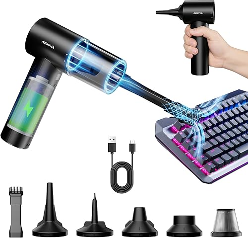 REIKIYA Aspirador de coche portátil inalámbrico 14000PA soplador de aire comprimido 150000RPM soplador para limpieza de teclado y computadora con