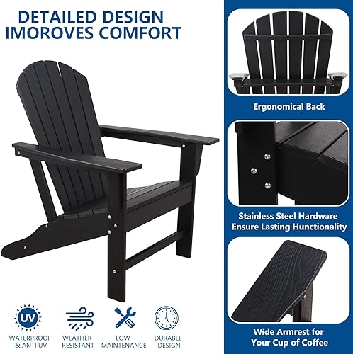 Miniatura 4 de Silla Adirondack moderna con textura de madera, material de polietileno de alta densidad 2.0, resistente a la intemperie, no se decolora ni se