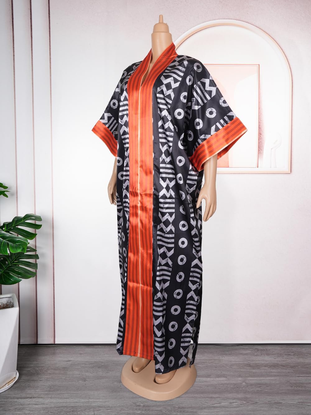 HD African Print Boubou Dress for Woman Rhinestone Kaftan Casual Gown Half Sleeves - Image 5