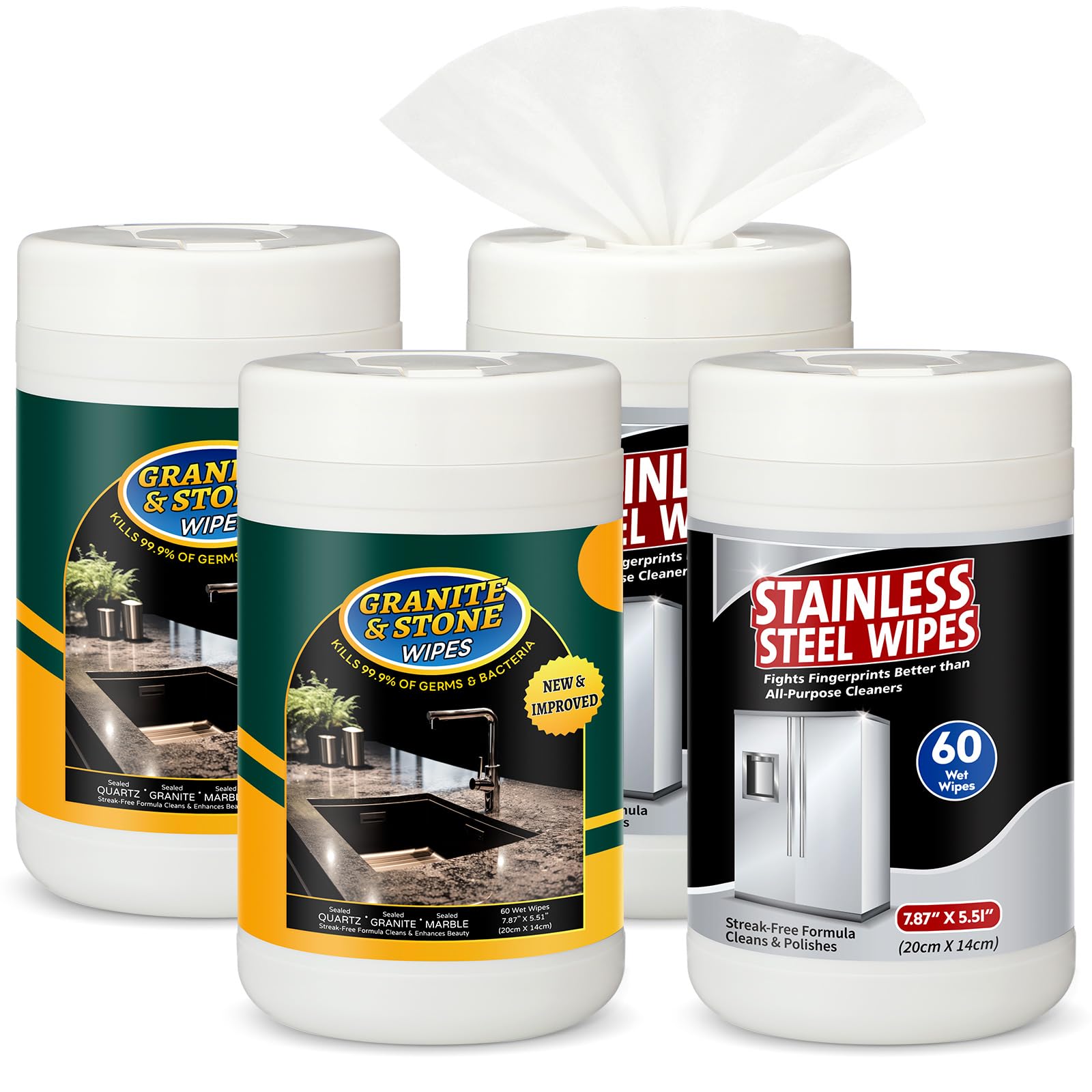4 Pack Granite Wipes 240 Count Granite Countertop Cleaner Wipes Stainless Steel Cleaner Wipes Quartz Cleaner Countertop Wipes for Kitchen Appliance Cleaning and Polishing