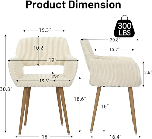 Miniatura 3 de KCC Juego de 4 sillas de comedor, sillas de escritorio tapizadas de tela, sillones pequeños, sillas decorativas modernas de ocio para sala de estar