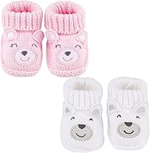 LACOFIA 2 Pairs of Newborn Baby Booties Knitted Shoes for Newborns Boys Girls 0-3 Months