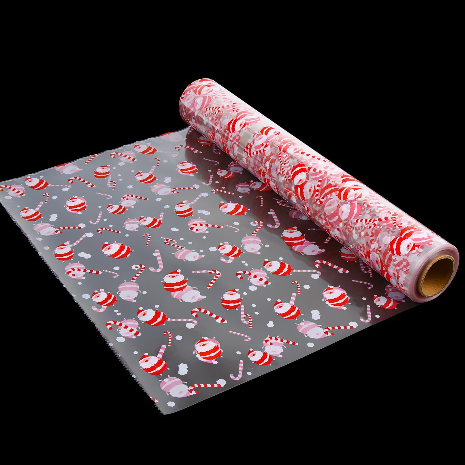 Rotolo Carta Cellophane Di Natale 80cm X 30m, Trasparente Con Pupazzi Di Neve E Babbo Natale, Per Confezioni Regalo, Cesti E Fiori, Spessore 3mm