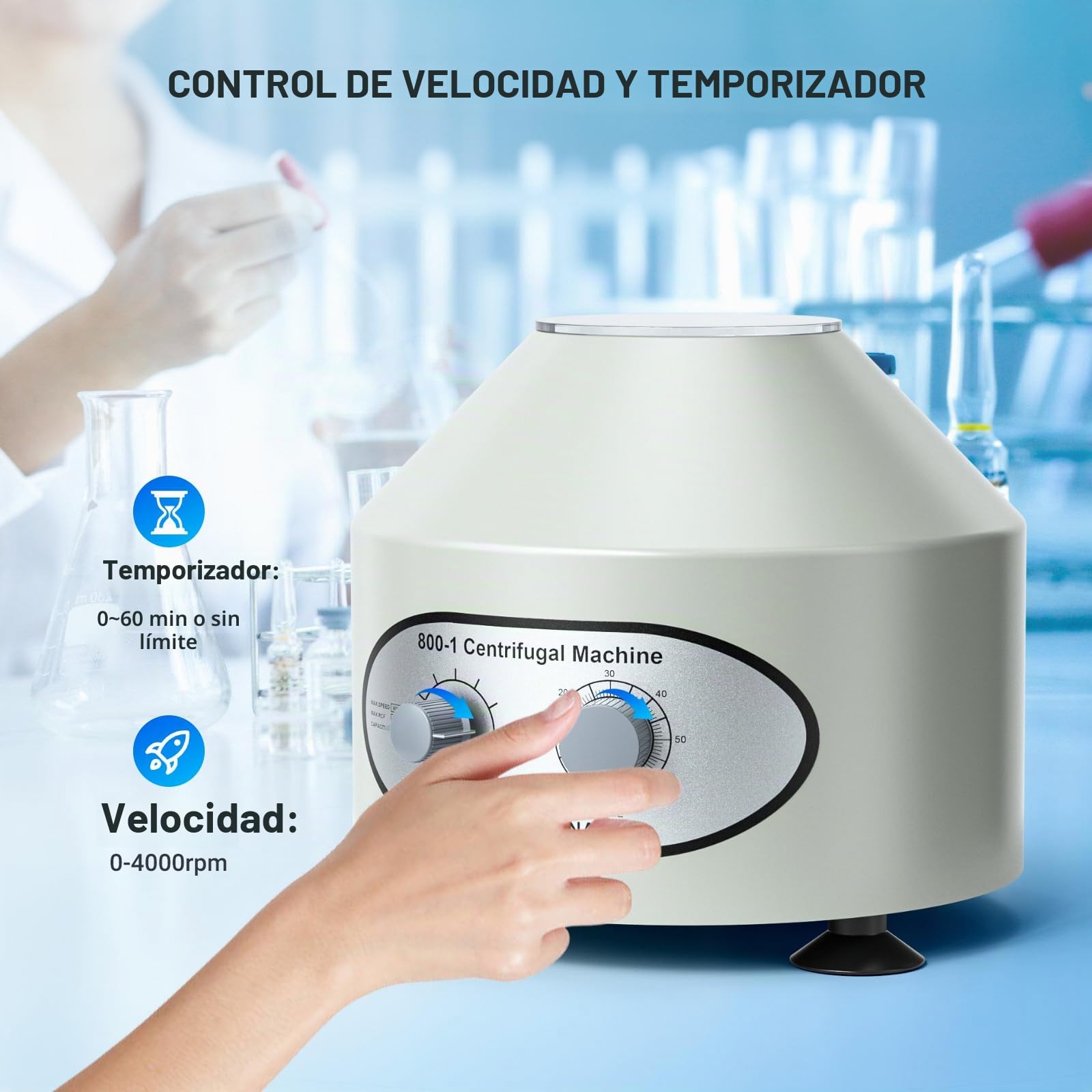 Centrífuga de Laboratorio 4000RPM – Máquina con 6 * 20 ml, Dos Perillas para Velocidad y Temporizador, Base Antideslizante – Para uso Médico, Clínico, de Investigación, Industrial y Educativo | Temporizador 0-60 min, 6 Tubos de 20ml, Velocidad 4000rpm, Us