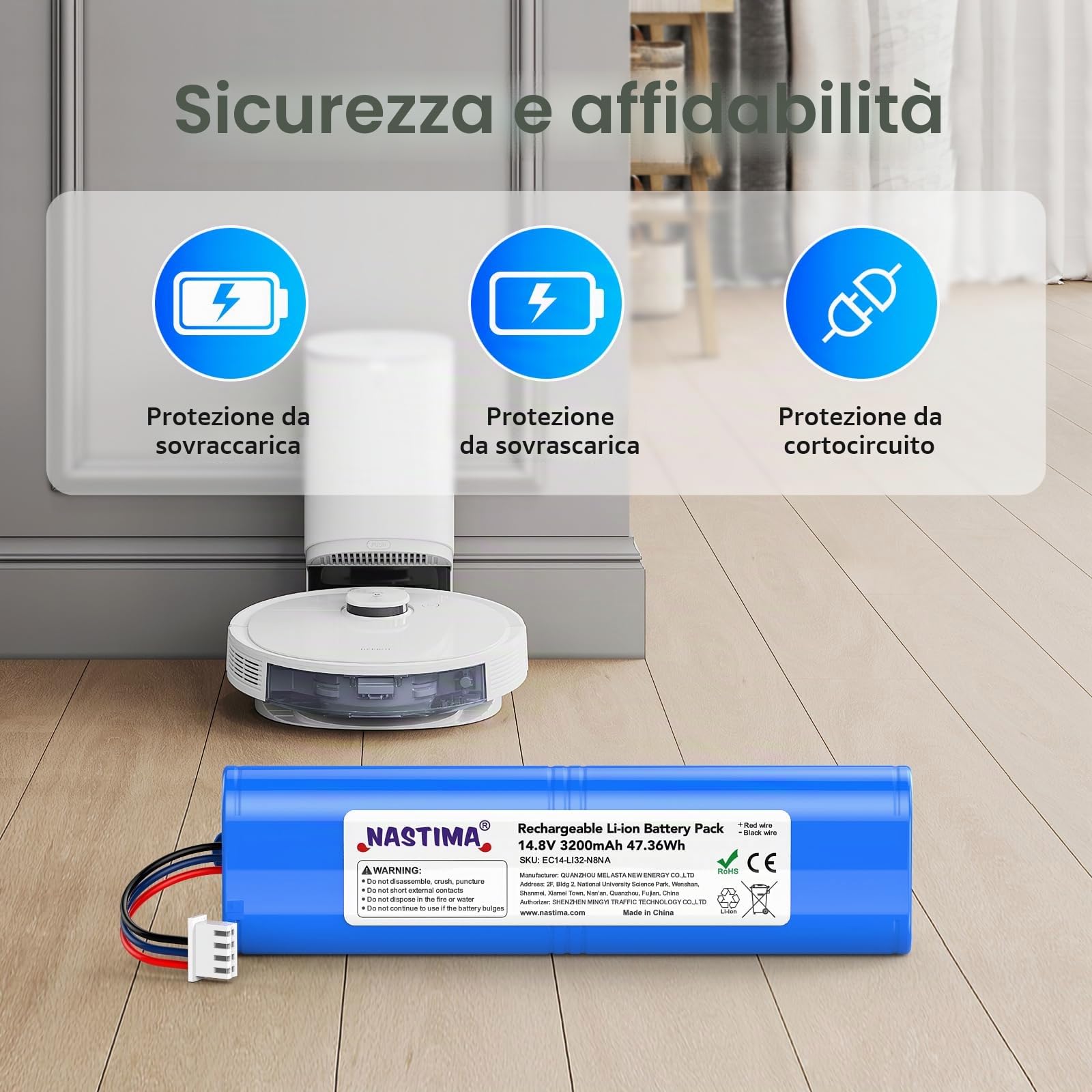 NASTIMA 14,8V 3200mAh 47,36Wh Li-ion Batteria Compatibile con Ecovacs Deebot N8, Deebot N8 Pro, Deebot N8+, Deebot N5, Deebot T5 Neo, Ozmo 900, Ozmo 920, Ozmo 930 Batteria di Ricambio con BMS