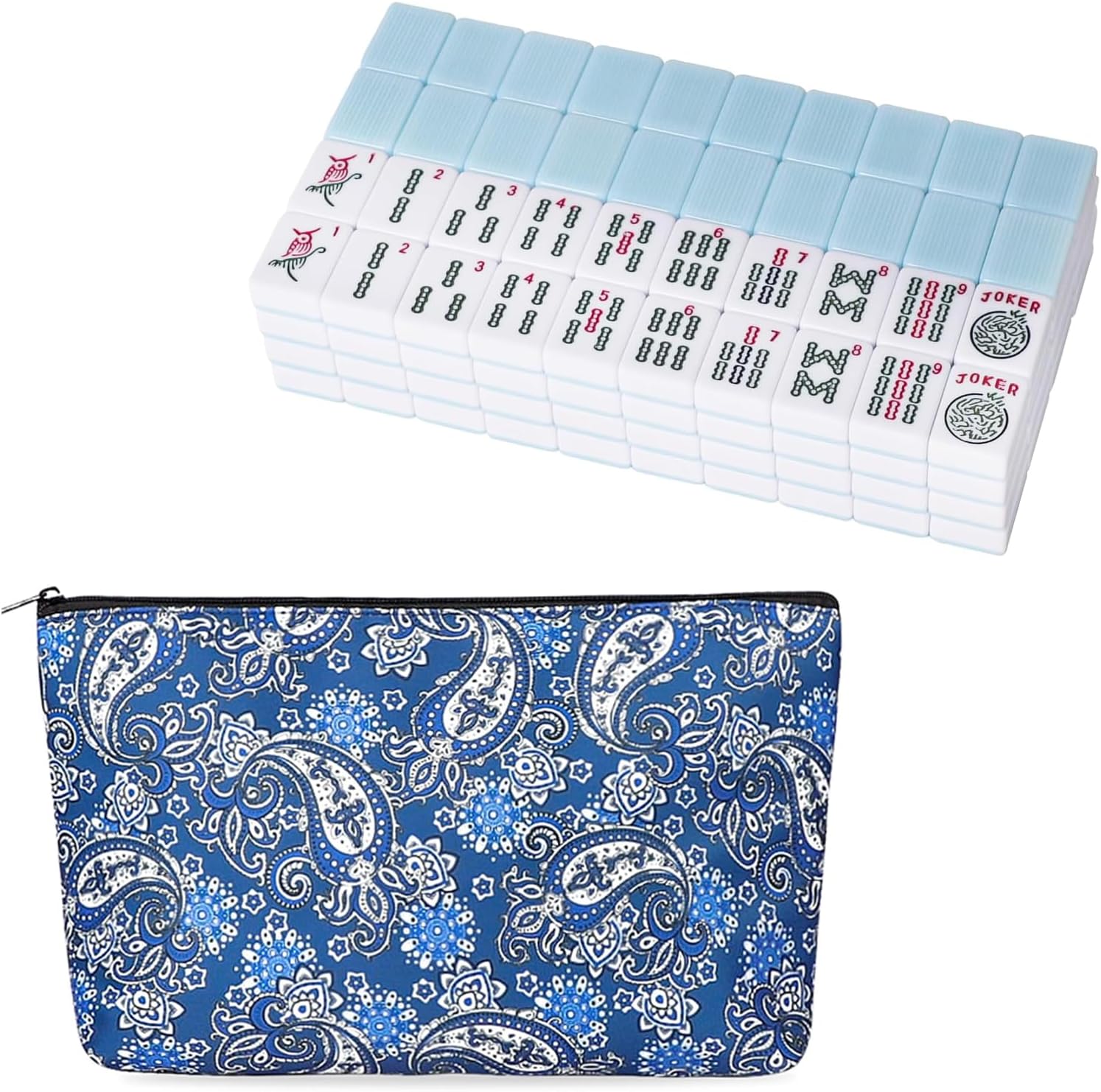 American Mahjong Tiles Set,Mah jongg Game Set with 166 Premium 1.2’’ Blue Tiles(Tiles Only Set), with Empty Mahjong Bag,Thickened Blue Printed Soft American Mahjong Tiles Bag (Case Only)