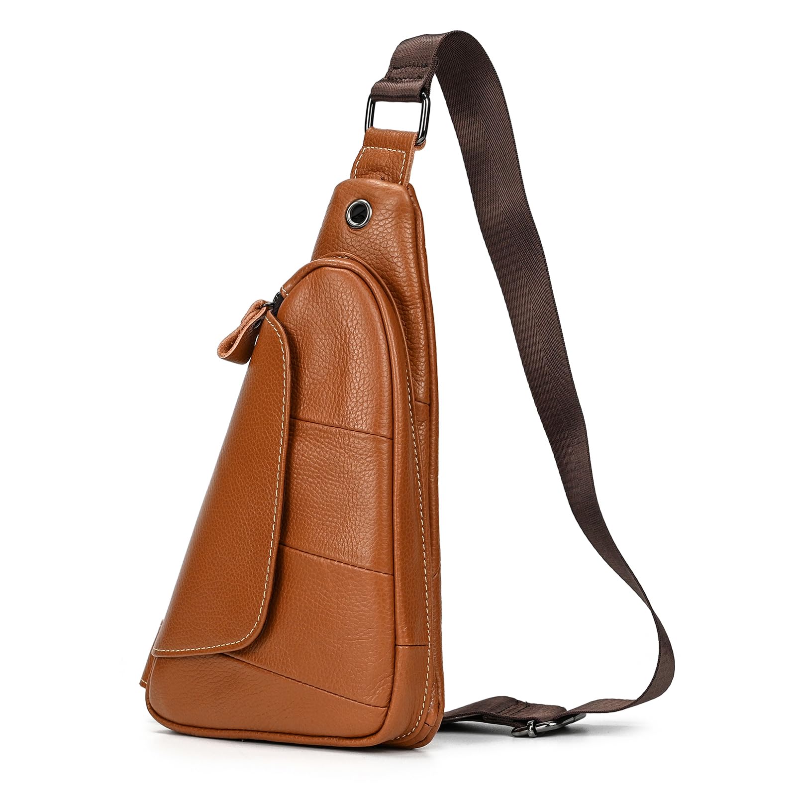 LUUFAN Men's Genuine Leather Sling Bag Chest Shoulder Backpack Crossbody Bag for Casual Sports Hiking Running Travel (Brown)