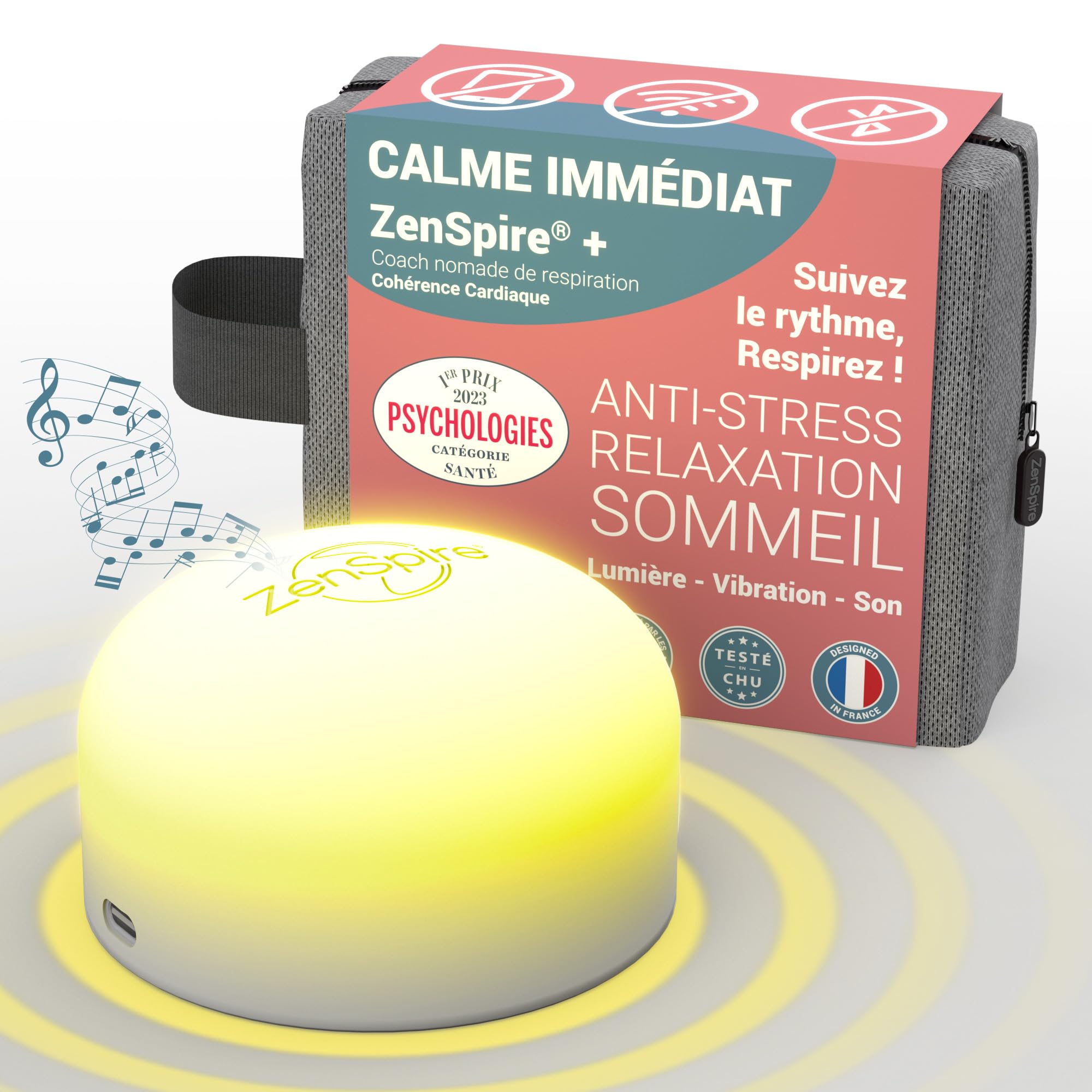 Zenspire+ Appareil Anti Stress Relaxation Méditation Dormir Adulte 3 Fonctions Lumière Zen Vibration Son