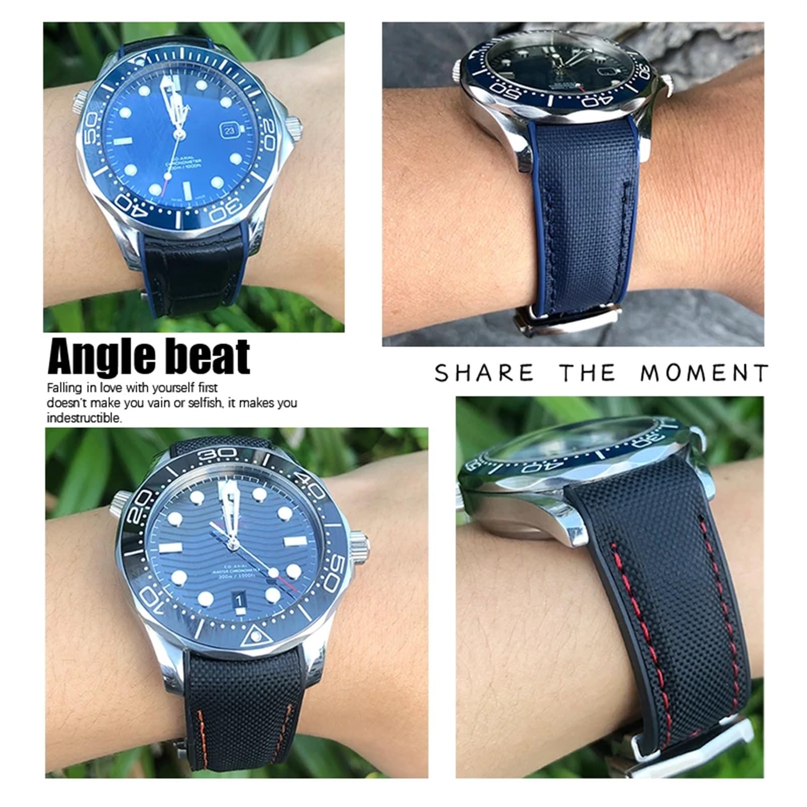 Nuovo cinturino bicolore da 20 mm 22 mm adatto per cinturino per orologio in pelle di nylon e silicone Omega Planet Ocean Seamaster