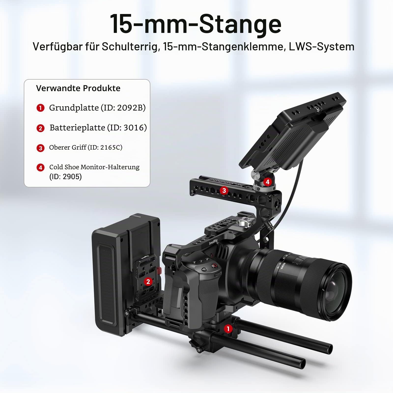 SMALLRIG 15mm Rod Pack, Aluminiumlegierung Stangenkombination für Kamera Rig Matte Box Follow Focus