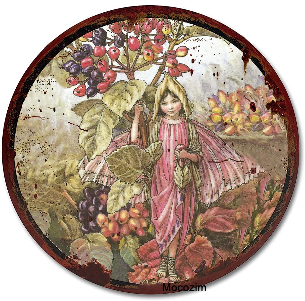 Rustic Retro Round Metal Tin Sign The Wayfaring Tree Fairy Cicely Mary Barker Flower Fairies Vintage Wall Art Nursery Decor Fairy Print Home Decor Courtyard Decoration Sign 12x12 Inch