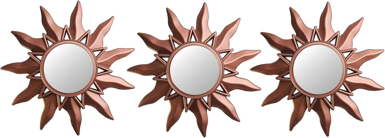 Northlight Juego de 3 mini espejos redondos Mayan Sunburst de cobre mate de 9.5″