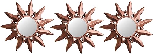 Northlight Juego de 3 mini espejos redondos Mayan Sunburst de cobre mate de 9.5"
