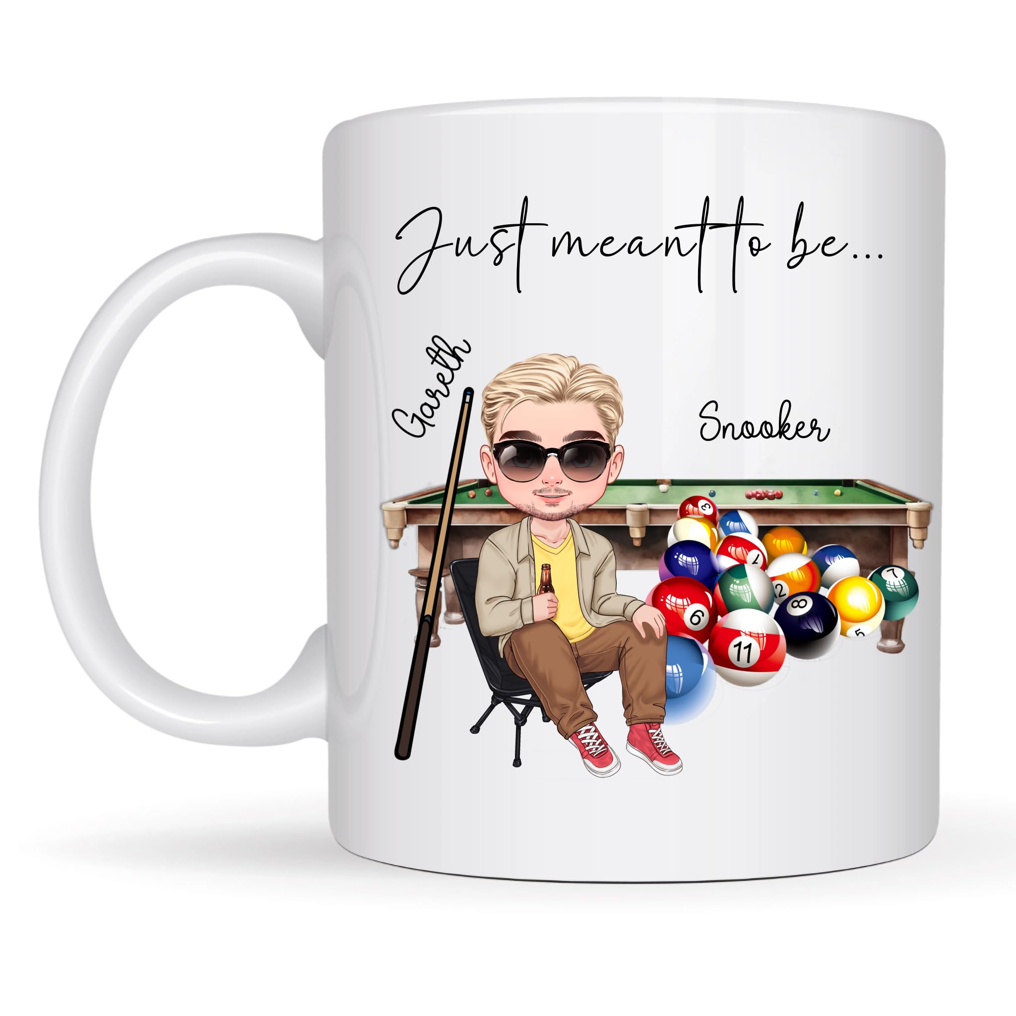 Personalised Snooker Mug – Custom Chibi Character, Gift for Snooker Fan, Funny Snooker Lover Present for Dad, Husband, or Grandad