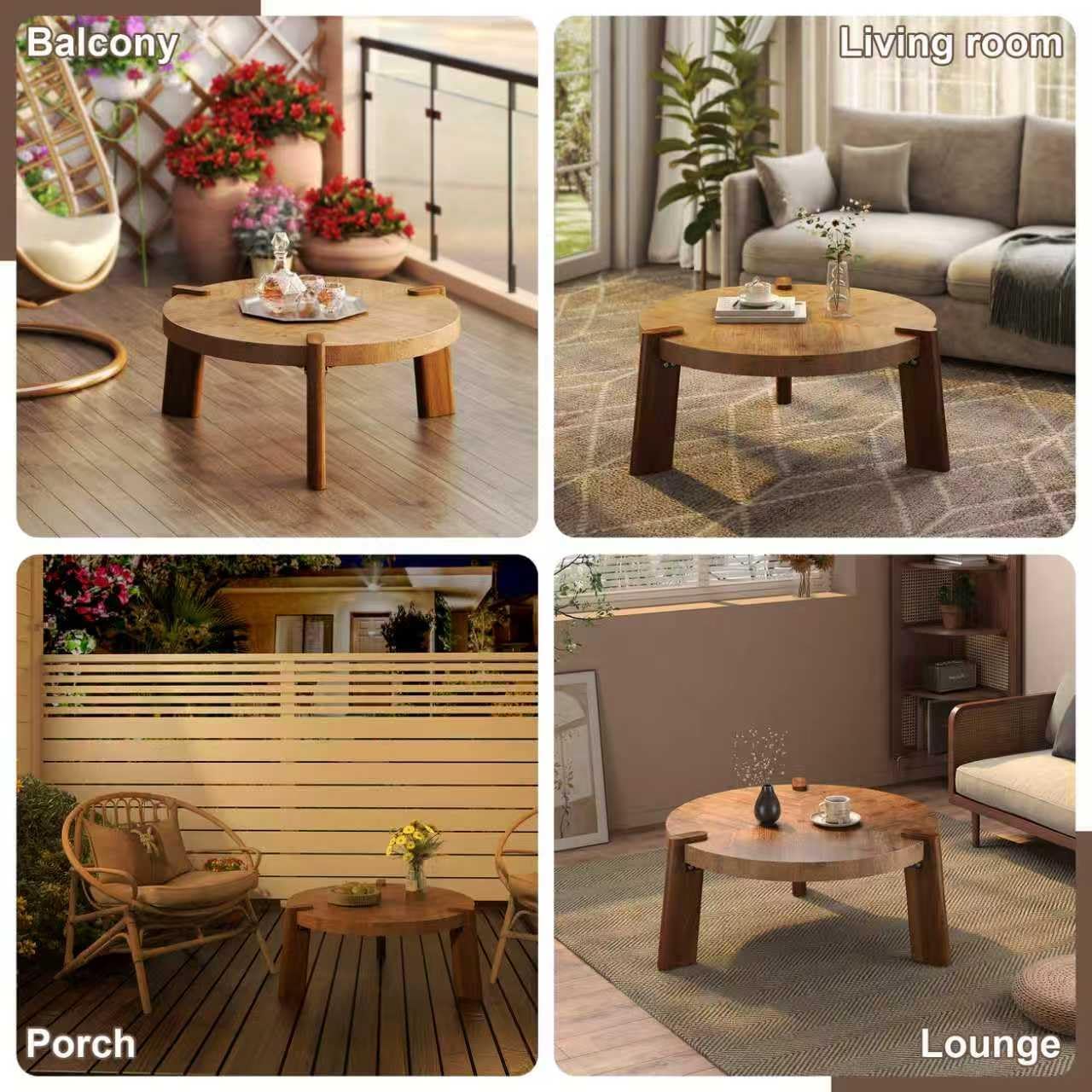 Round Rustic Coffee Table with Thick Tabletop, 35.43" Solid Wood Circle Accent End Table with with 3 Thick Wooden Legs, Wooden Center Table for Living Room Home Furniture - Walnut