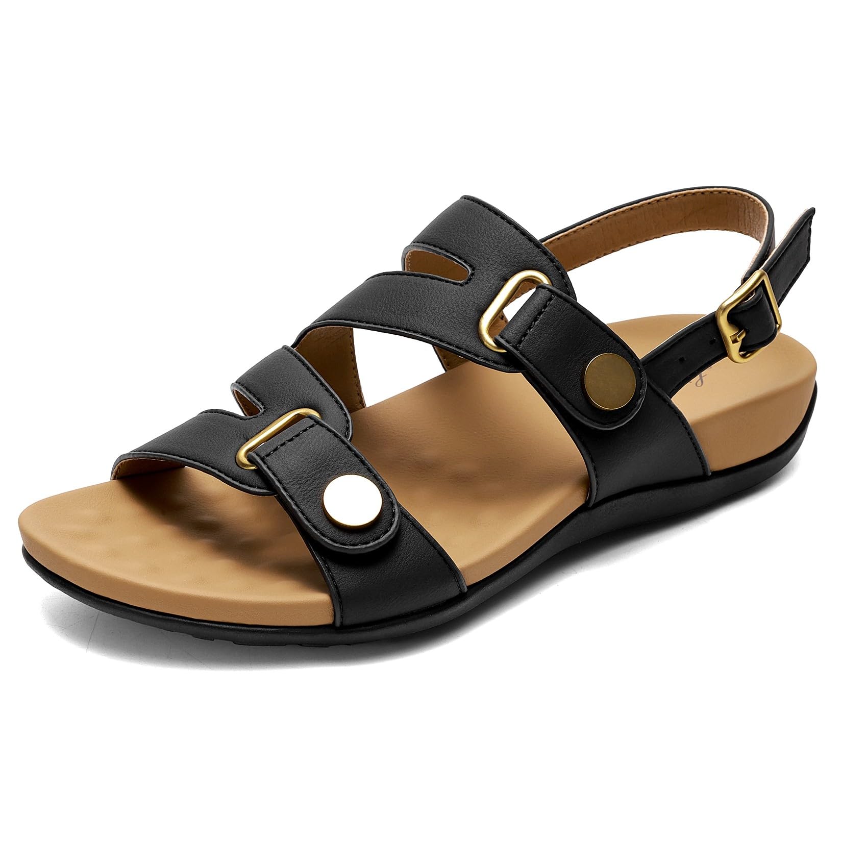 Littleplum Damen Sandalen Arch Support Flache Sandalen Freizeit Klettverschluss Sommer Sandale fur Damen
