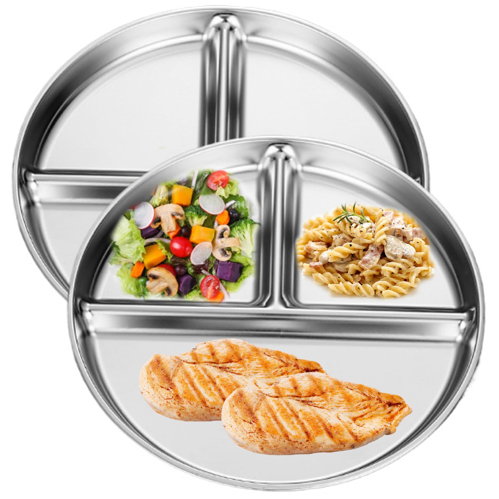 Kinderplatten für Essen aus Edelstahl Dinnerteller Drei-Kompartiment-Teller Ein leicht zu blockierter Portionskontrollteller für Kinder Erwachsene Camping Mittagessen 2pcs 8.9x8.9x0,7 Zoll