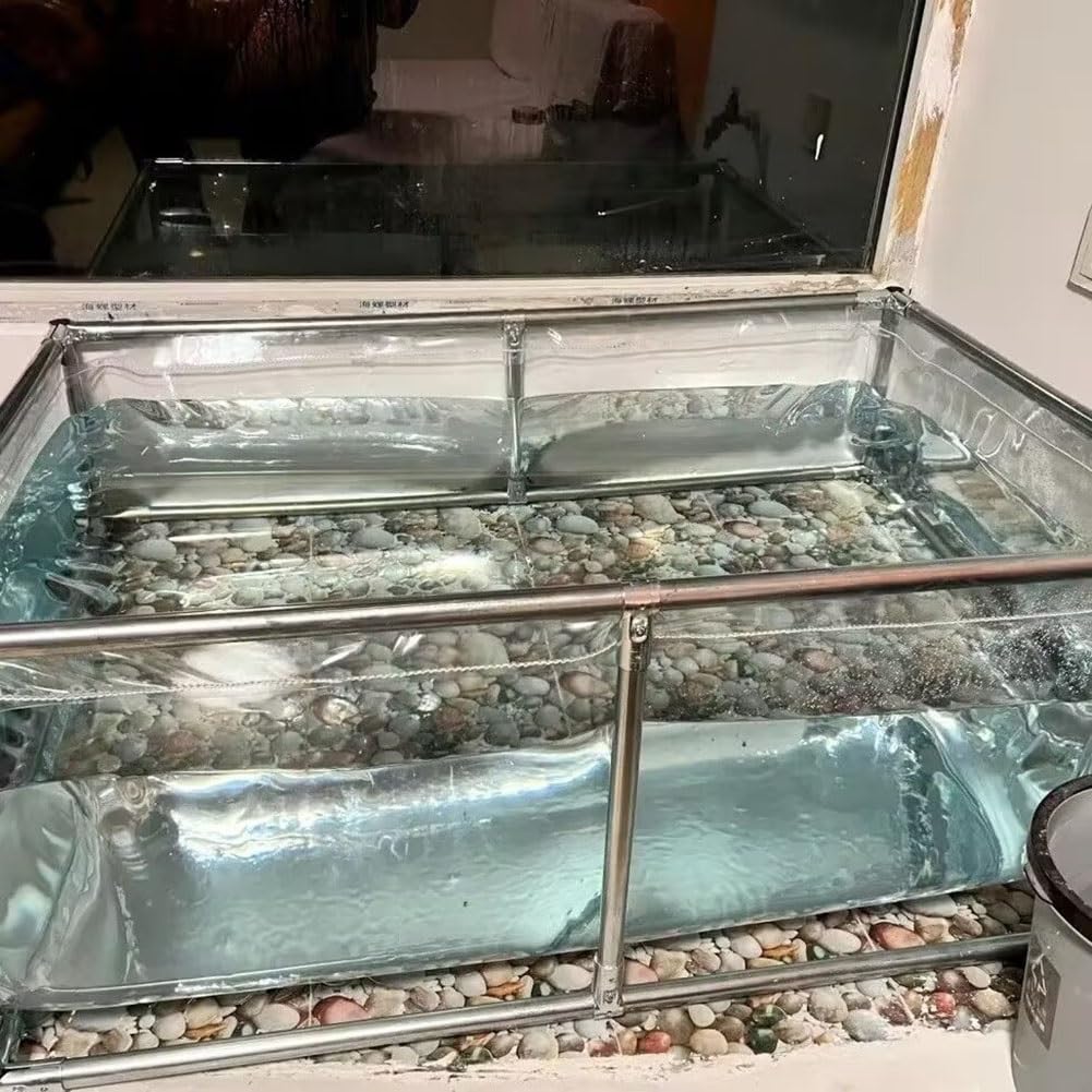 Generico Laghetto per Carpe Koi Fuori Terra con Finestra Trasparente, Acquario temporaneo da Esterno 1,5x1,5 m, Facile da Montare con valvola di Scarico, Ideale per acquari, Piscine e Decorazioni da